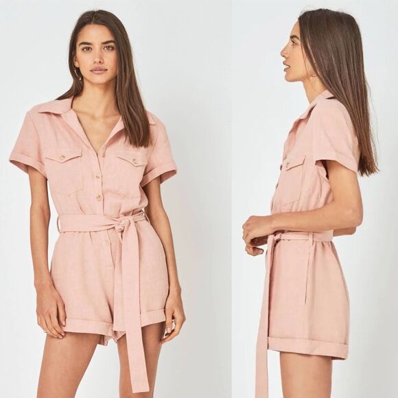 Revolve Auguste The Label Patty Tie Belt Playsuit In Blush Size 2 - Picture 1 of 8